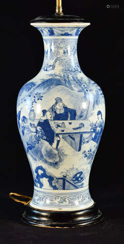 Chinese Blue White Porcelain Lamp with Fugural Scene