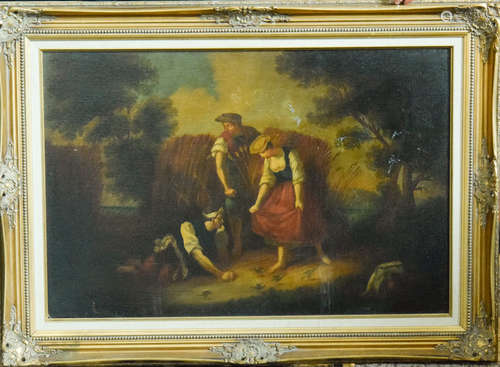 Continental Oil on Board Painting of Jenre