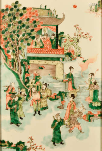 Chinese Famille Verte Porcelain Plaque with Figural Scene