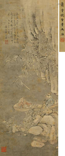 萧云从 康熙丙午（1666）年作 雪夜寻梅图 立轴 设色纸本