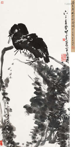 潘天寿 1963年作 水墨双禽 镜片 设色纸本