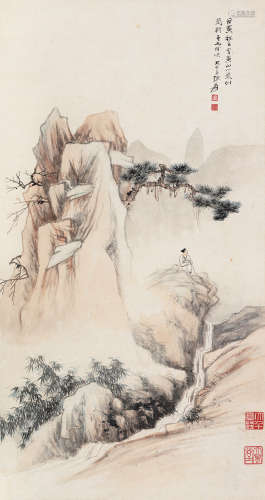 张大千 戊寅（1938）年作 黄山小景 立轴 设色纸本
