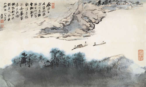 张大千 己未（1979）年作 山水纪游荆州 镜片 设色纸本