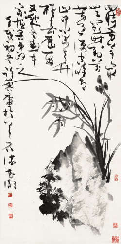 许麟庐 壬戌（1982）年作 兰石图 立轴 水墨纸本