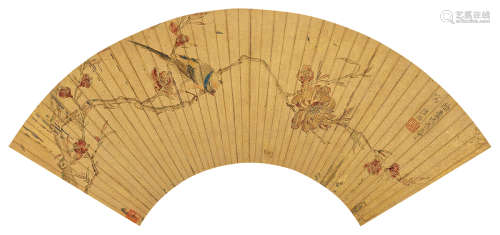 陆治 戊辰（1568）年作 鸣春图 镜片 设色金笺