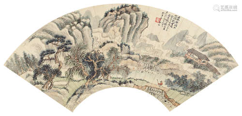 姜筠 丙午（1906）年作 仿黄鹤山樵意 镜片 设色纸本