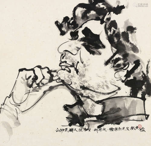 林墉 癸亥（1983）年作 白沙瓦诗人 镜片 水墨纸本