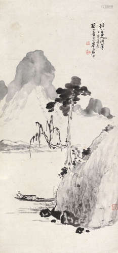 居廉 丁亥（1887）年作 仿八大山水 立轴 水墨纸本