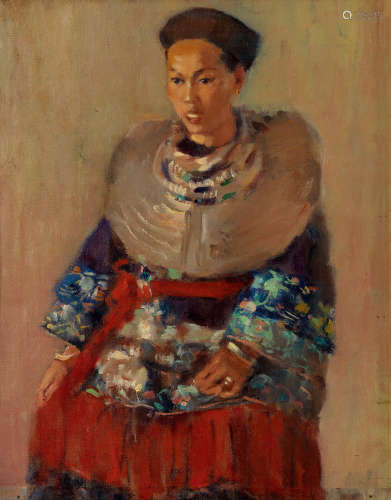 王道源 1953年作 黎族女肖像 布面 油画