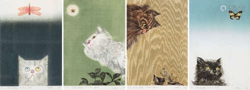 杨忠义 1988年作 猫咪版画组合 纸本 综合版 凹版