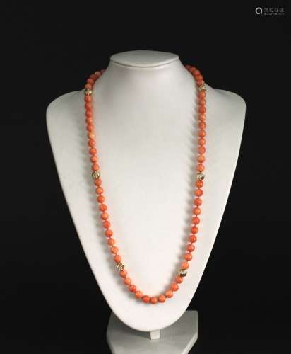 14K Gold Beads and Coral Necklace