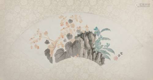 He Yong (Late Qing) Chinese Painting - Flower On Fan