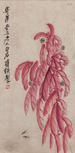 Attributed To Qi Baishi (1864-1957) Chinese Painting - Flowers And Cricket