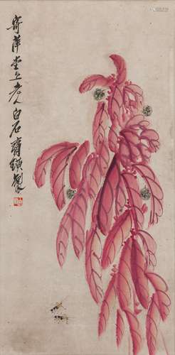 Attributed To Qi Baishi (1864-1957) Chinese Painting - Flowers And Cricket