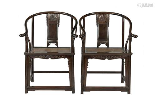 Qing-A Pair Of Zitan Horseshoe Back Armchair