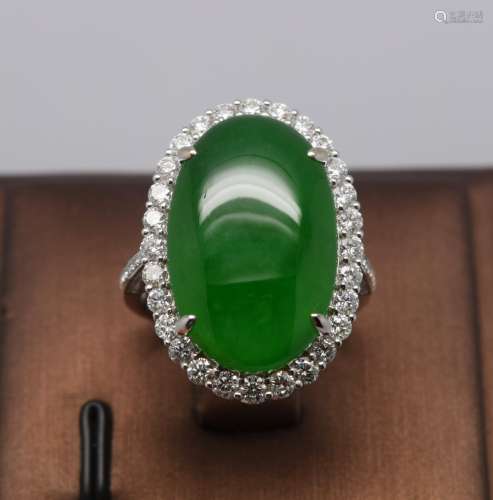Large Imperial Green Jadeite Jade Diamond Ring