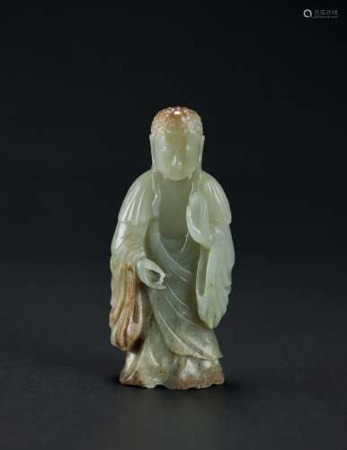 Qing-A Chinese Celadon White Jade Carved Buddh