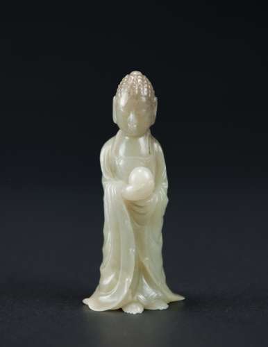 Qing-A Chinese Celadon White Jade Carved Buddha