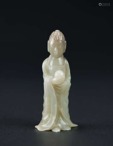 Qing-A Chinese Celadon White Jade Carved Buddha