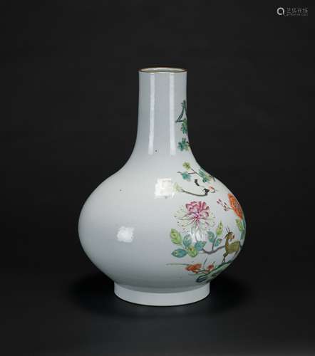 Qing-A Famille-Glazed �rane, Deer And Flowers�Vase