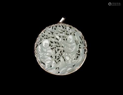 Qing-A Fine Chinese White Jade Cavred �e Hop Immortals�Pendant