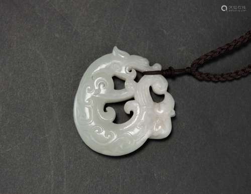Qing-A White Jade Carved Dragon Pendant