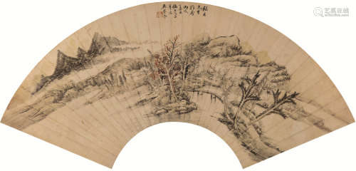 吴琴木 山水扇面 纸本镜片