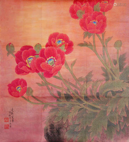 金鸿钧 花卉 纸本镜片