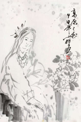 吴山明 2004年作 人物 镜心 纸本设色