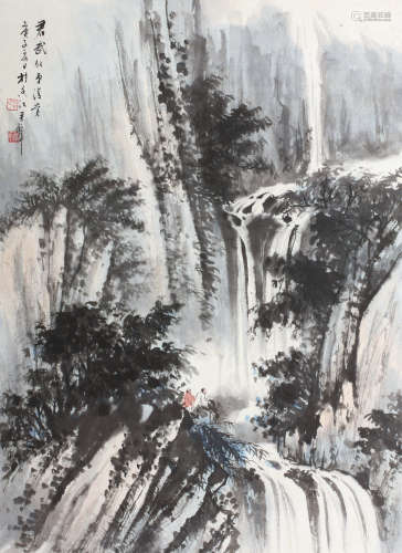 黄君璧 1960年作 山水 立轴 纸本设色