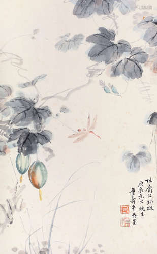 董寿平 1940年作 花卉 立轴 纸本设色