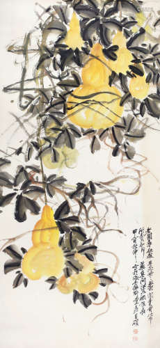 吴昌硕 1914年作 葫芦 立轴 纸本设色