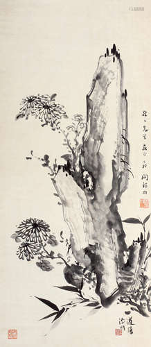 阎锡山张道藩 1939年作 花卉 立轴 纸本水墨