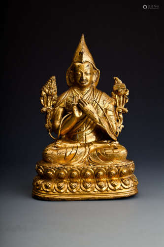 西藏十七世纪铜鎏金宗喀巴大师像