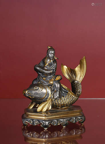 Attribué à la Maison Alphonse Giroux   Figure de Chinois chevauchant un poisson