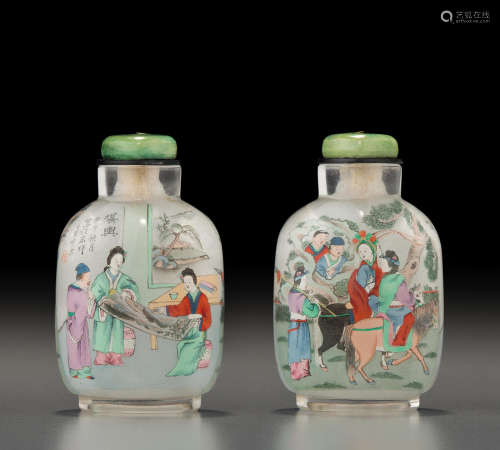 叶氏家族风格 玻璃内画人物图鼻烟壶 甲子年(1924)