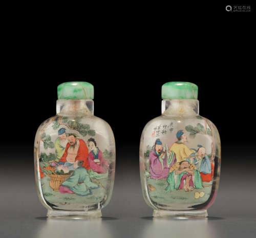 叶氏家族风格 水晶内画八仙图鼻烟壶 庚申年(1920)