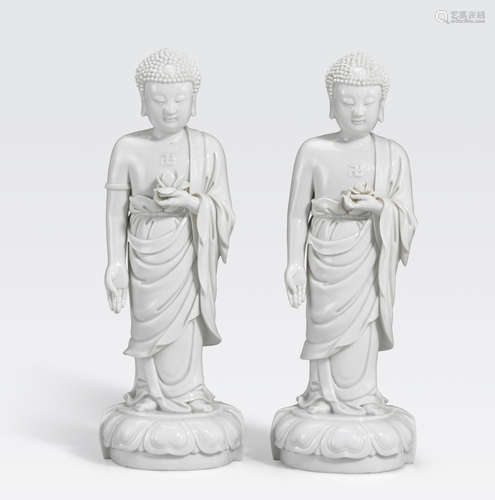 Two Dehua standing figures of the Buddha 20th century