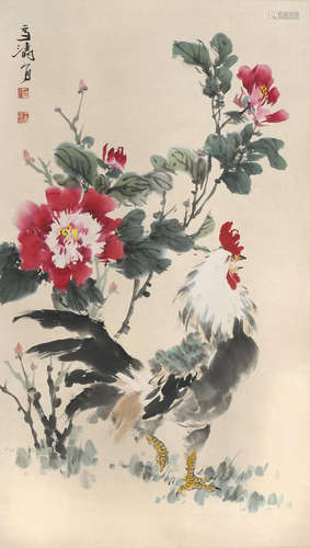 Wang Xuetao (1903-1982) Rooster and Peony