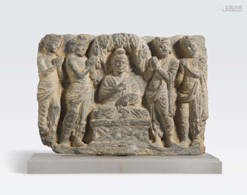 A schist panel with Buddha and devotees Ancient region of Gandhara, 2nd/3rd century