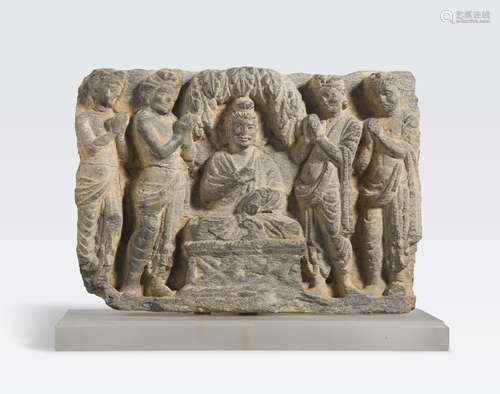 A schist panel with Buddha and devotees Ancient region of Gandhara, 2nd/3rd century