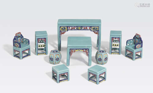 A set of polychrome enameled porcelain miniature furniture Republic period