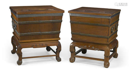 A pair of huanghuali and hardwood ice chests 19th century