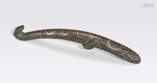 A silver-inlaid bronze belt hook Warring States Period