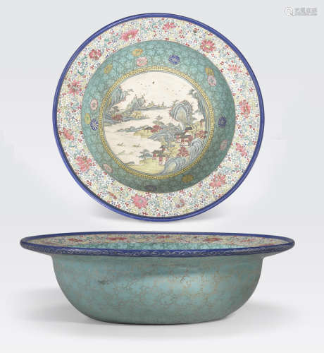 A large polychrome enamel yixing basin 19th century