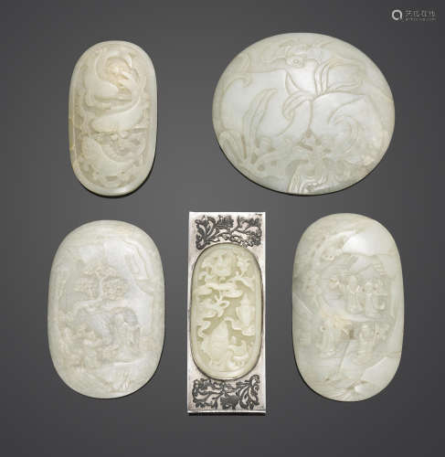 A group of five carved jade plaques Qing dynasty