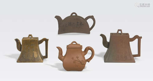 A group of four Yixing pottery teapots