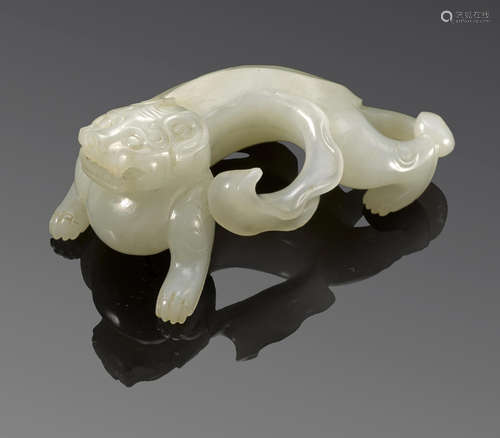 A fine white jade carving of a chilong Qing dynasty