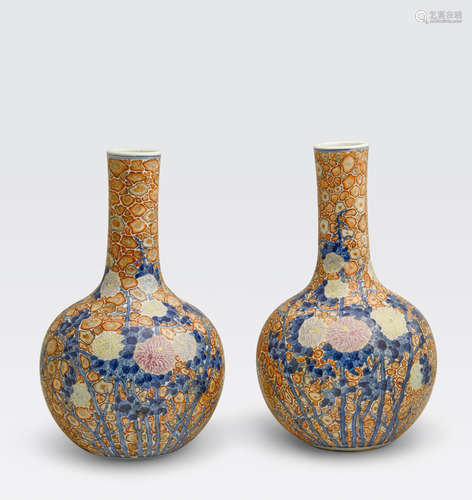 A pair of polychrome enameled vases Qianlong marks, late Qing/Republic period