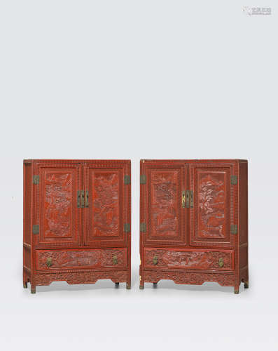 A pair of fine cinnabar lacquer cabinets 19th century